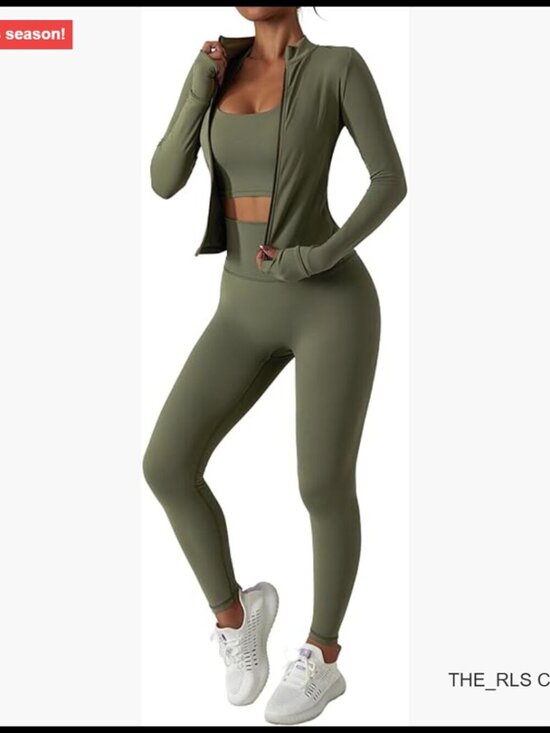 Pants - Two Piece Tracksuit Set with Long Sleeve Zipper Jacket and High Waist Leggings